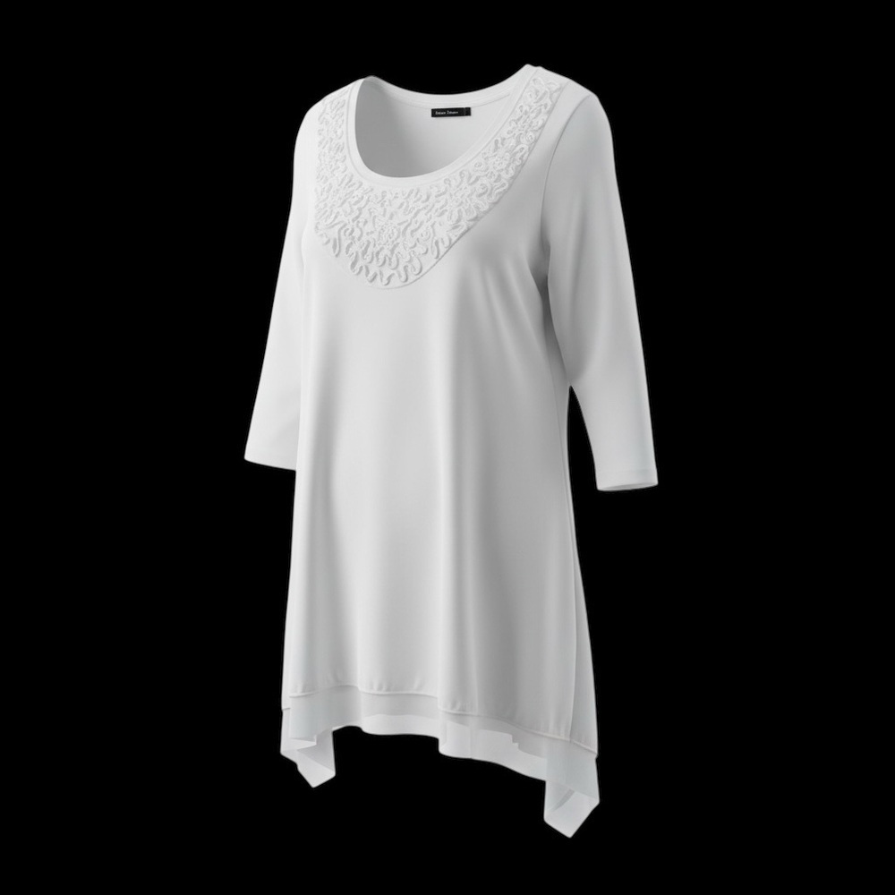 Casual Express Pearl Ivory Ribbon Ruffle 3/4 Sleeve Tunic Size XL - Picture 2 of 13